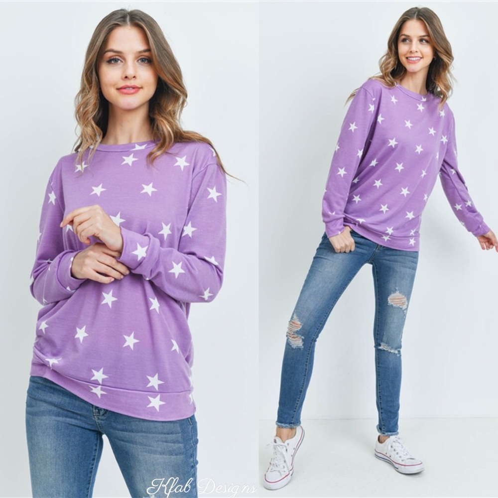 💜LAST 1! Lavender Super Soft Star Print Pullover! - Picture 2 of 5